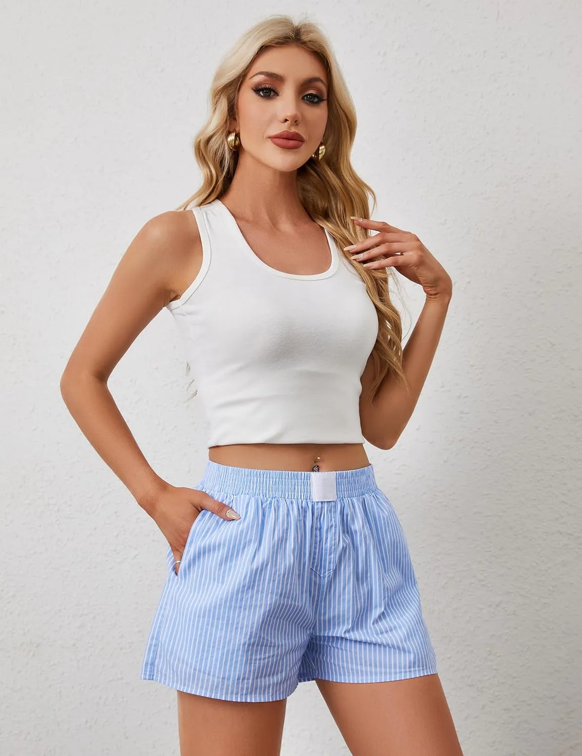 Ythomm Womens Lounge Shorts Y2k Striped Print Elastic Waist Pajama Shorts Cute Boxers Bottoms With Pockets Comfy Sleepwear