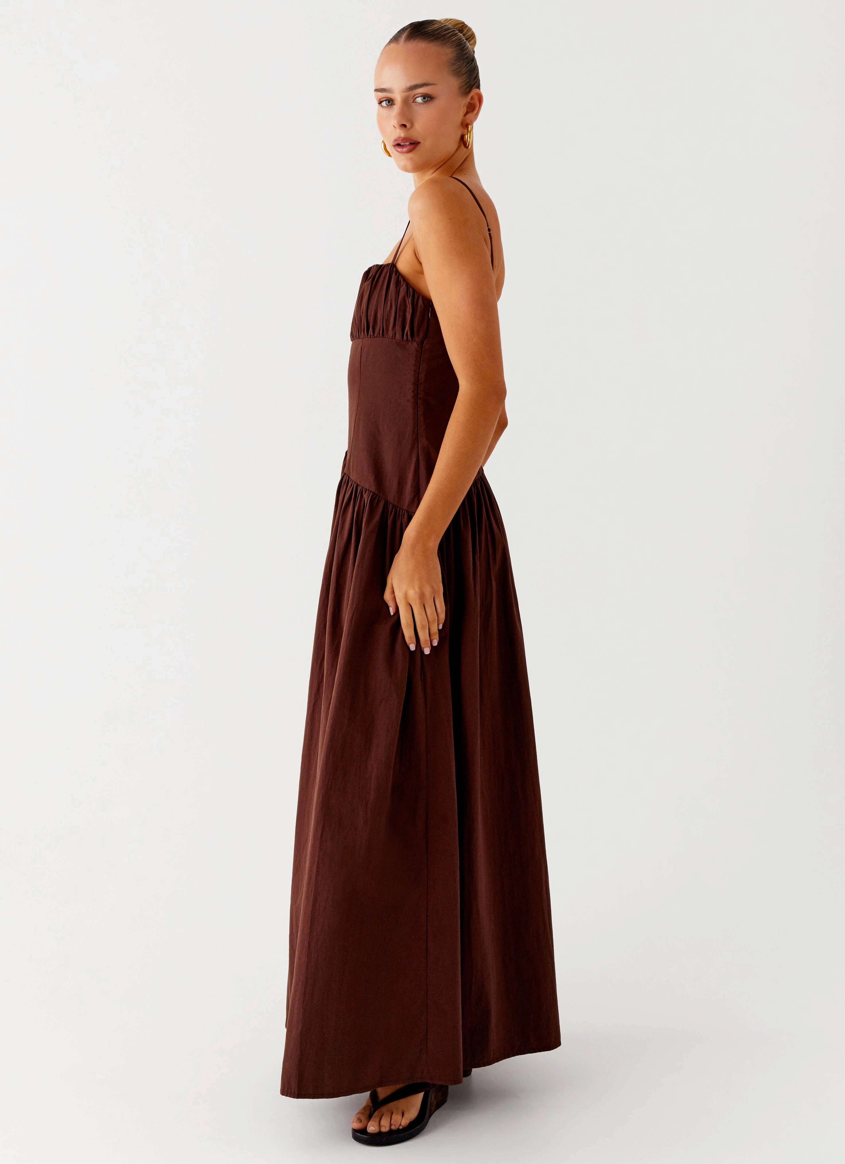Yuna Drop Waist Maxi Dress - Chocolate Tailored Waistband
