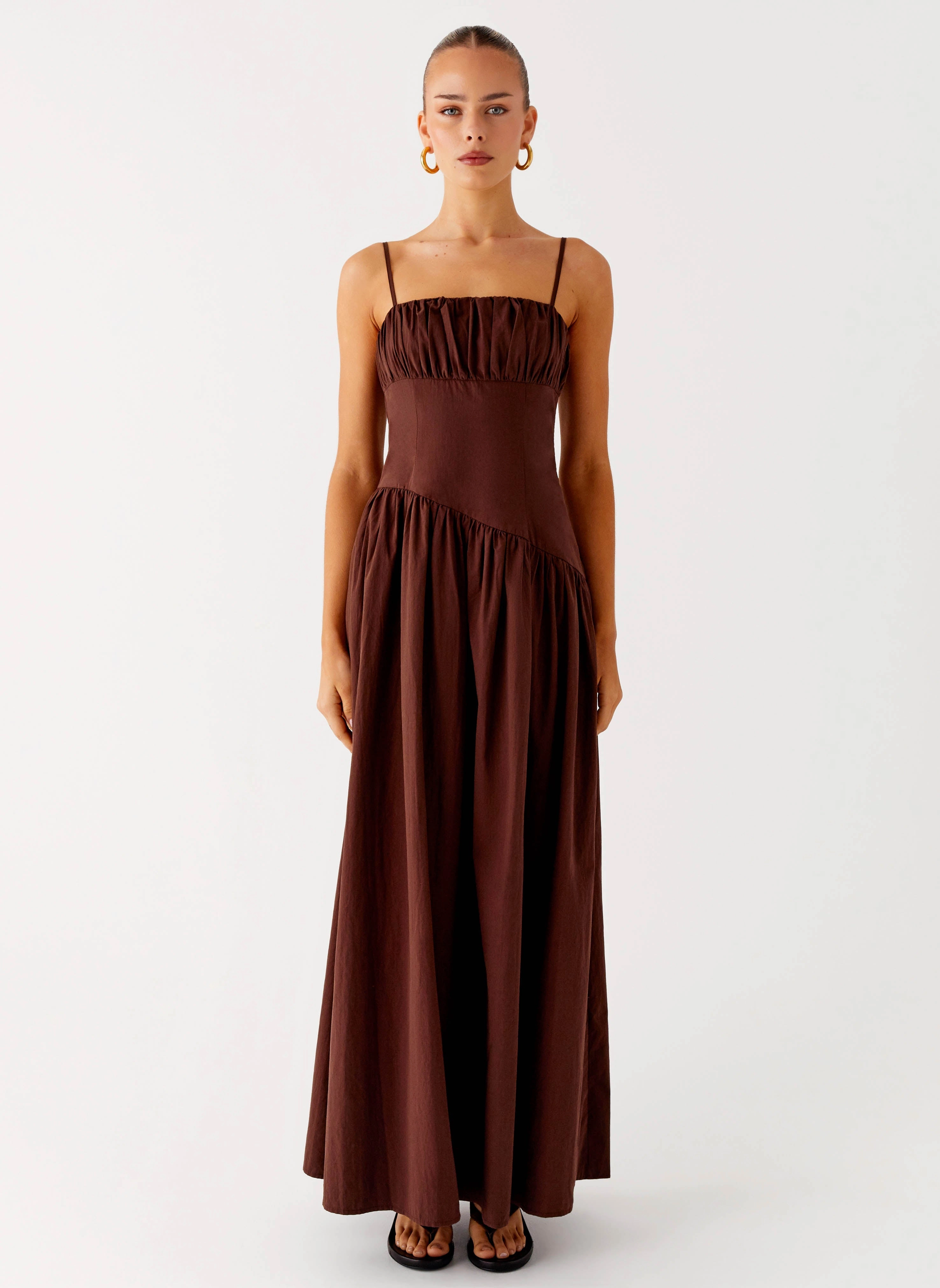 Yuna Drop Waist Maxi Dress - Chocolate Texture Mood Relax Form