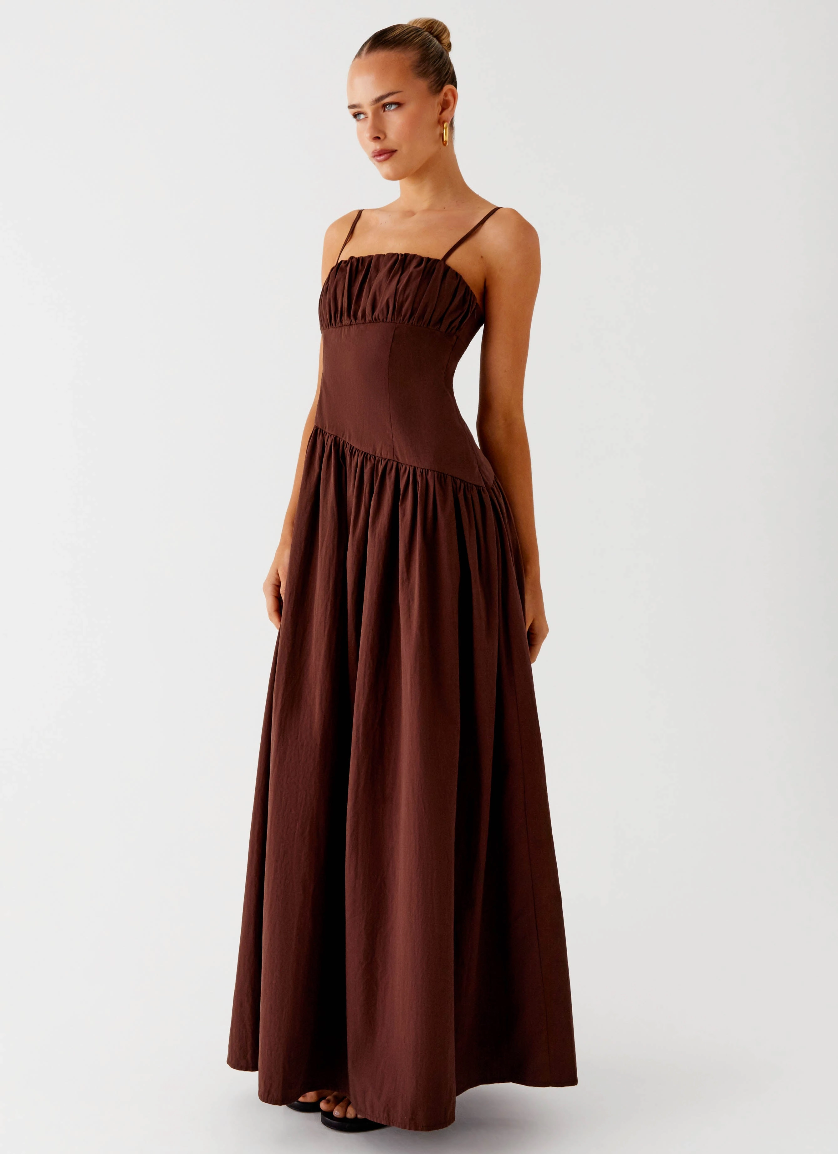 Feminine Mood Festival Mood Yuna Drop Waist Maxi Dress - Chocolate