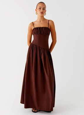Delicate Edge Yuna Drop Waist Maxi Dress - Chocolate