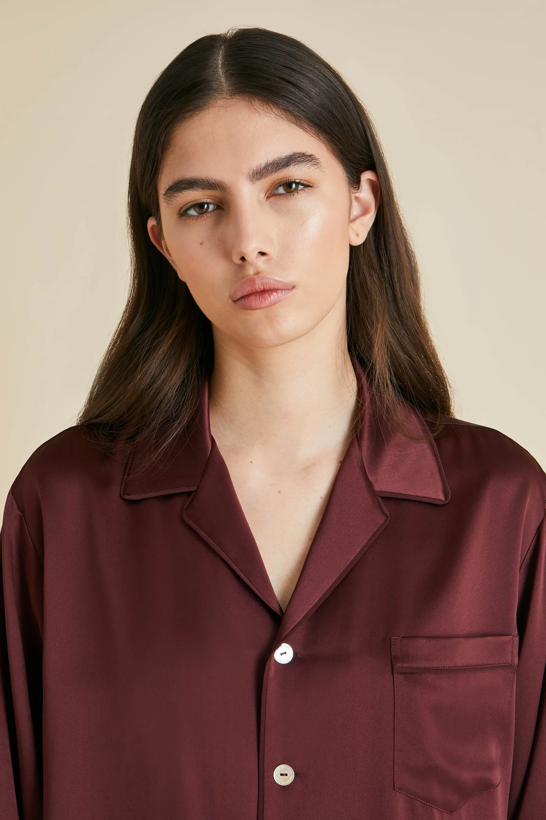 Yves Burgundy Pajamas in Silk Satin