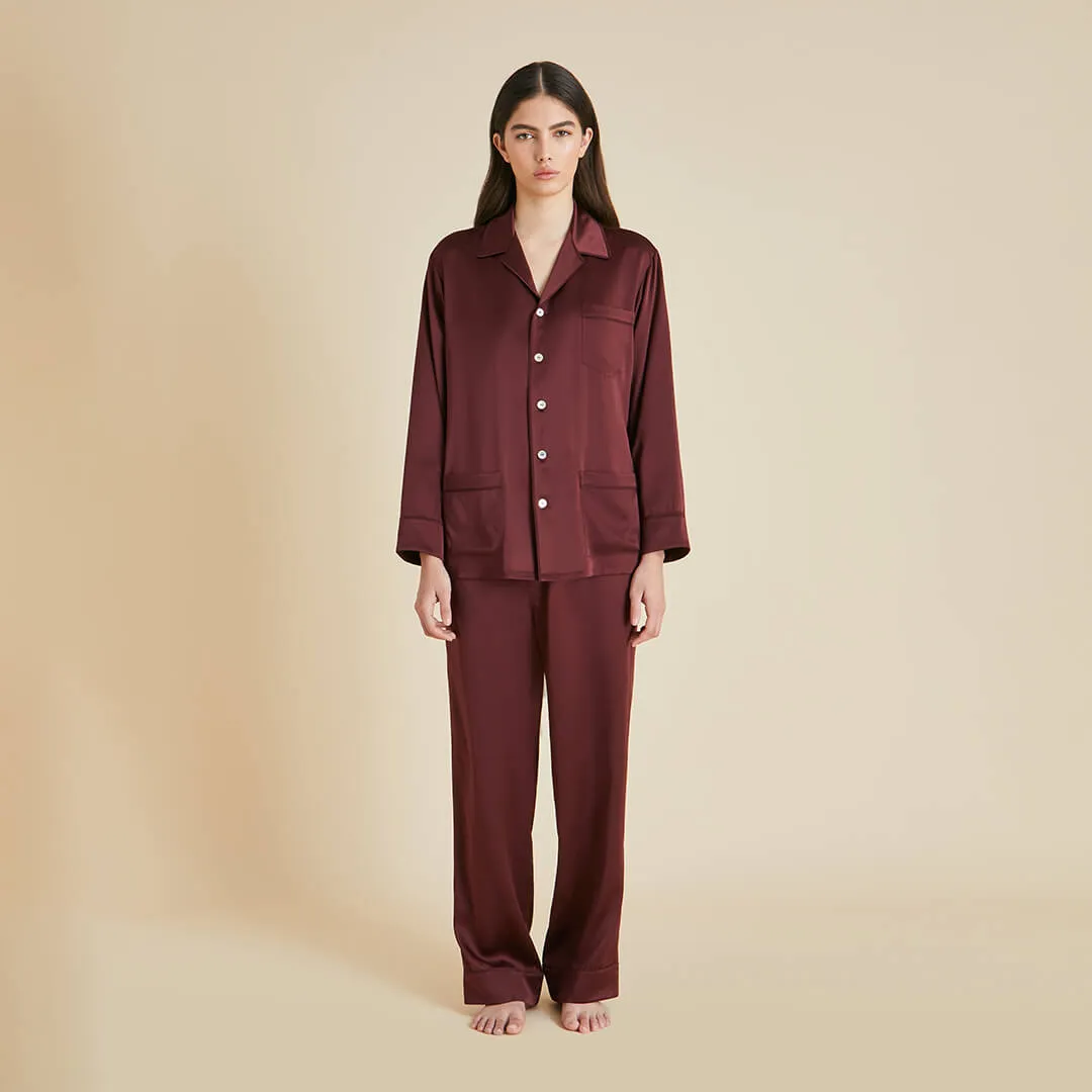 Yves Burgundy Pajamas in Silk Satin