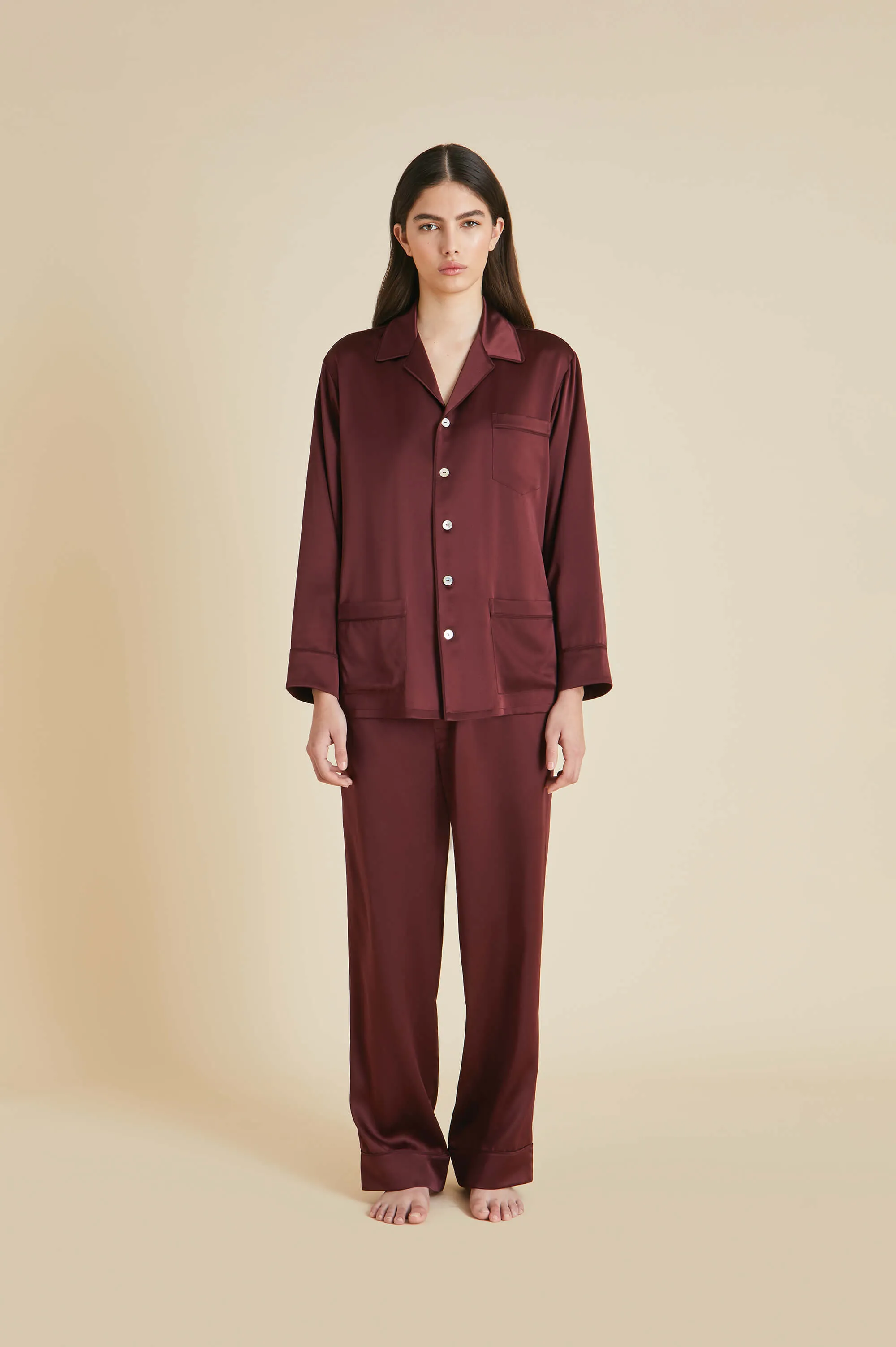 Yves Burgundy Pajamas in Silk Satin