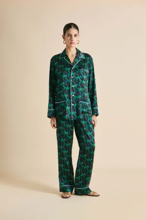 Yves Colette Green Figure Pajamas in Silk Satin
