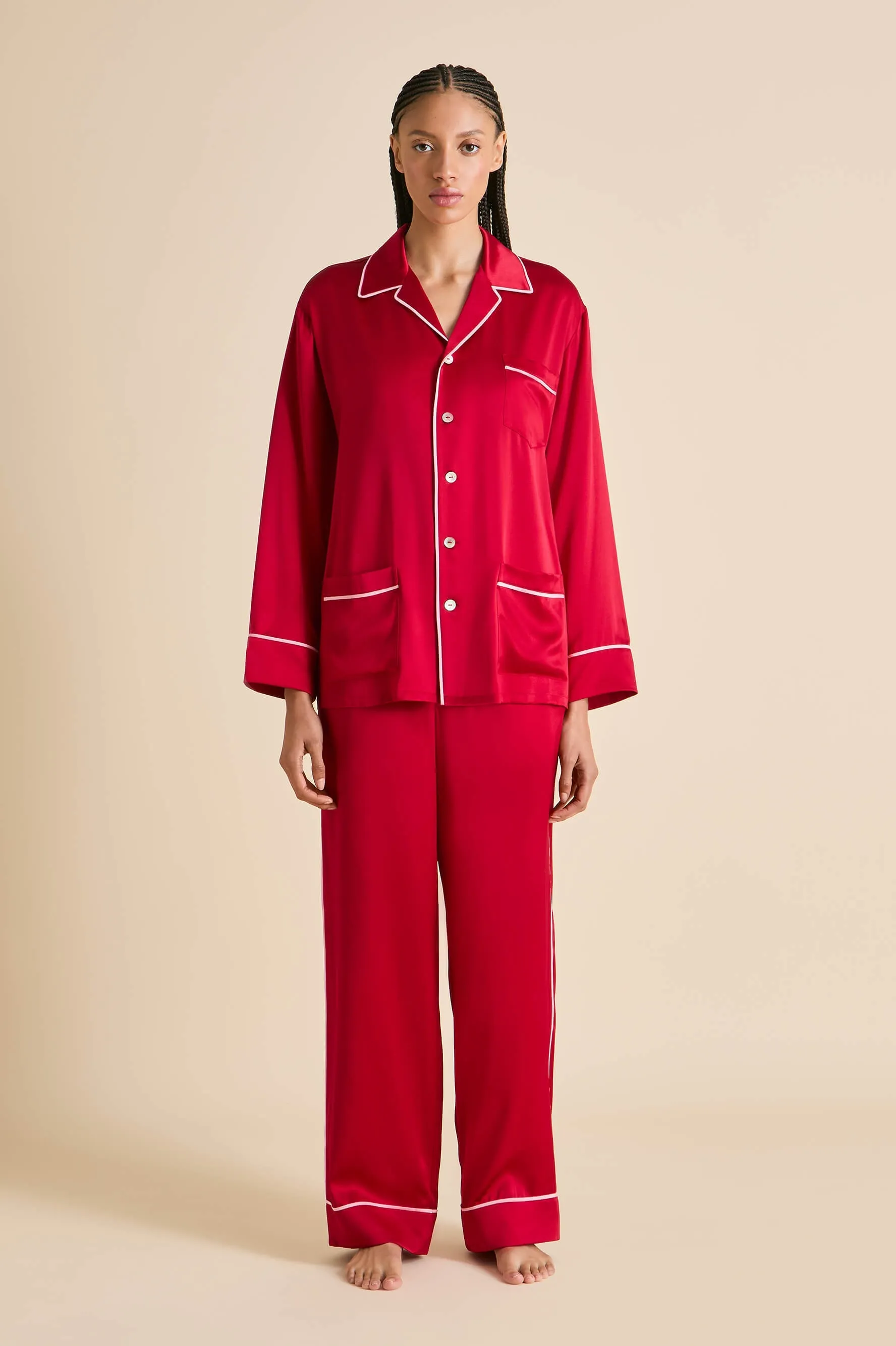 Yves Ruby Pajamas in Silk Satin