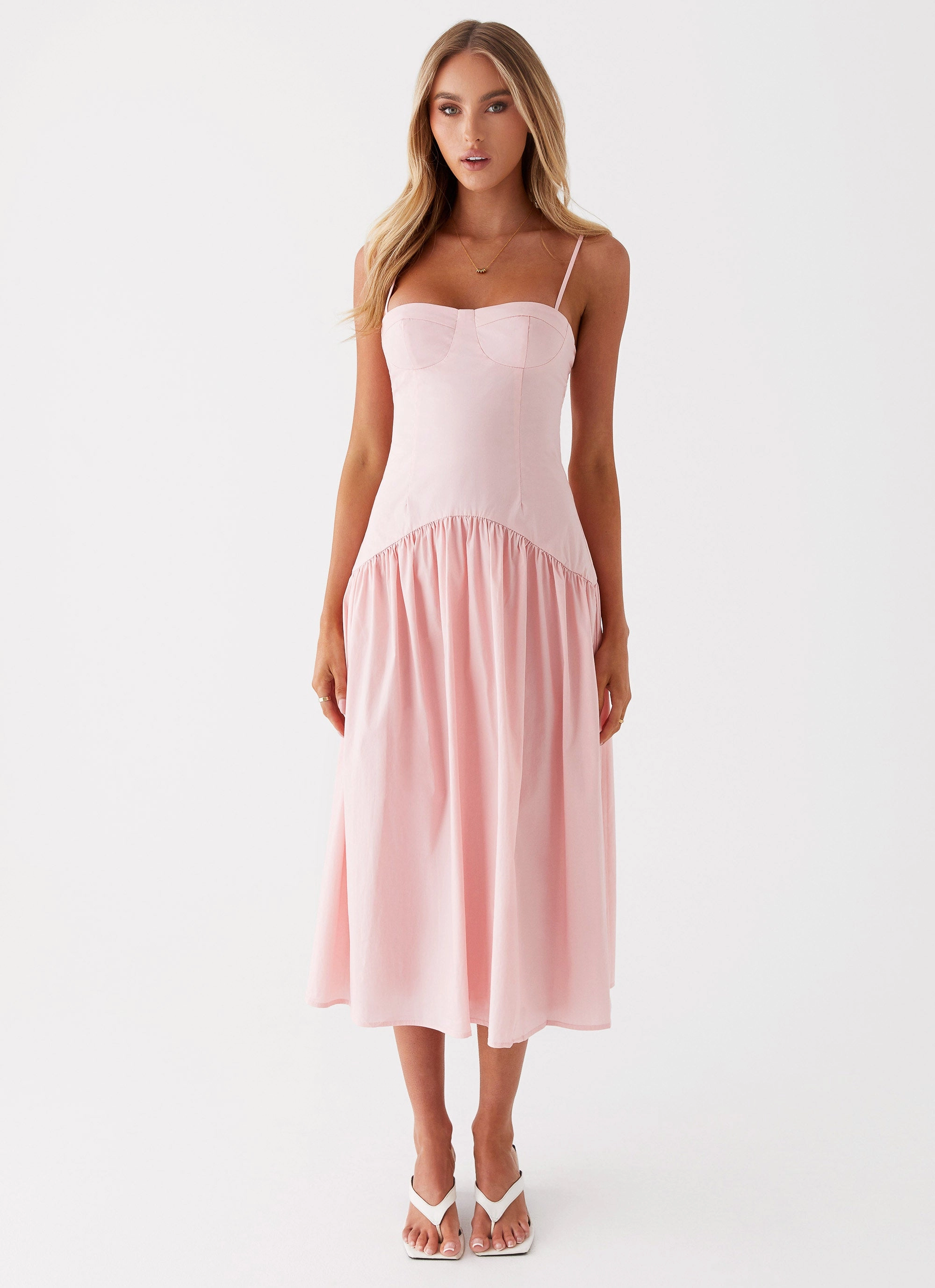 Yvette Corset Midi Dress - Pink Understated Charm