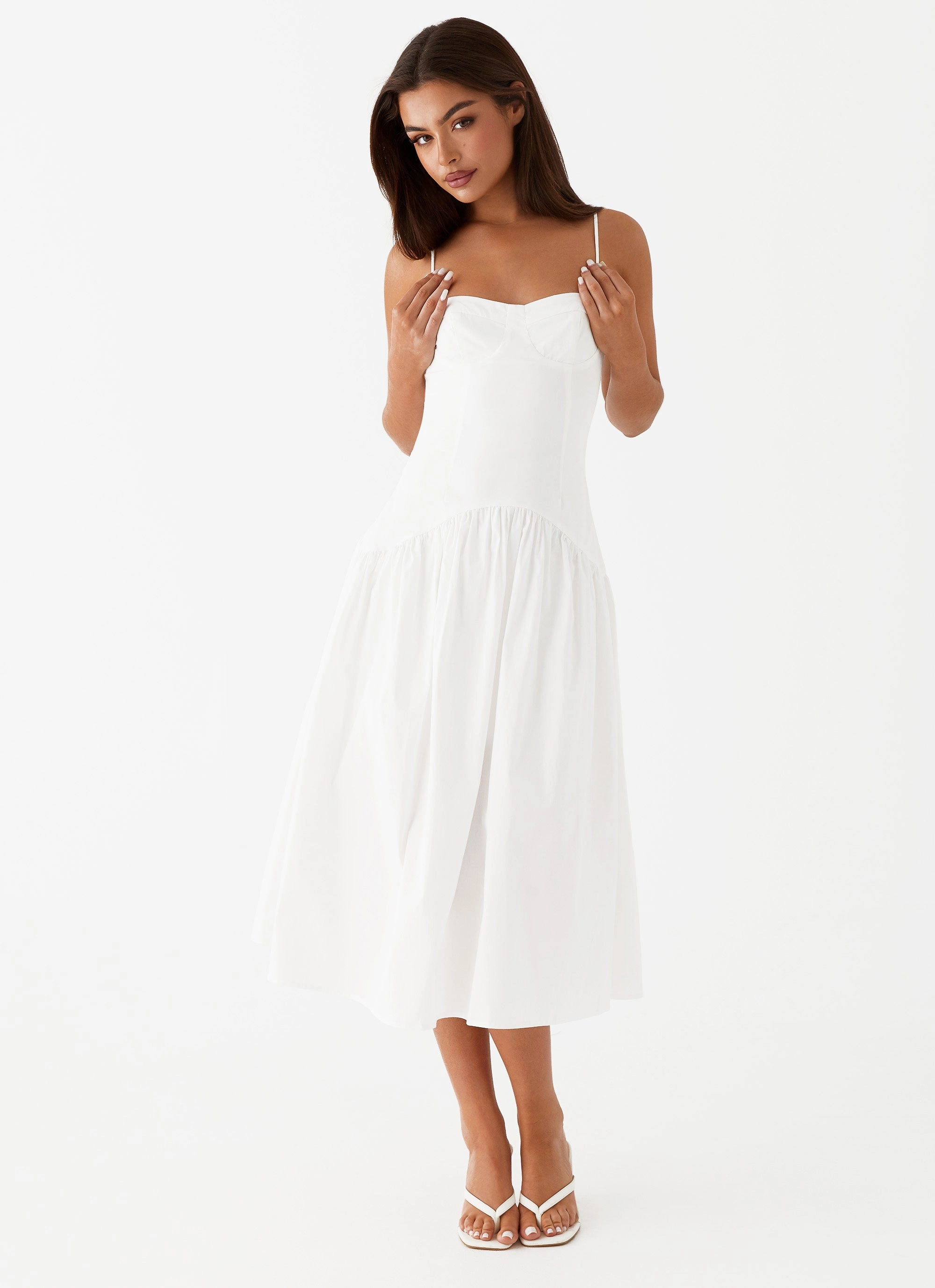 Countryside-Style Yvette Corset Midi Dress - White