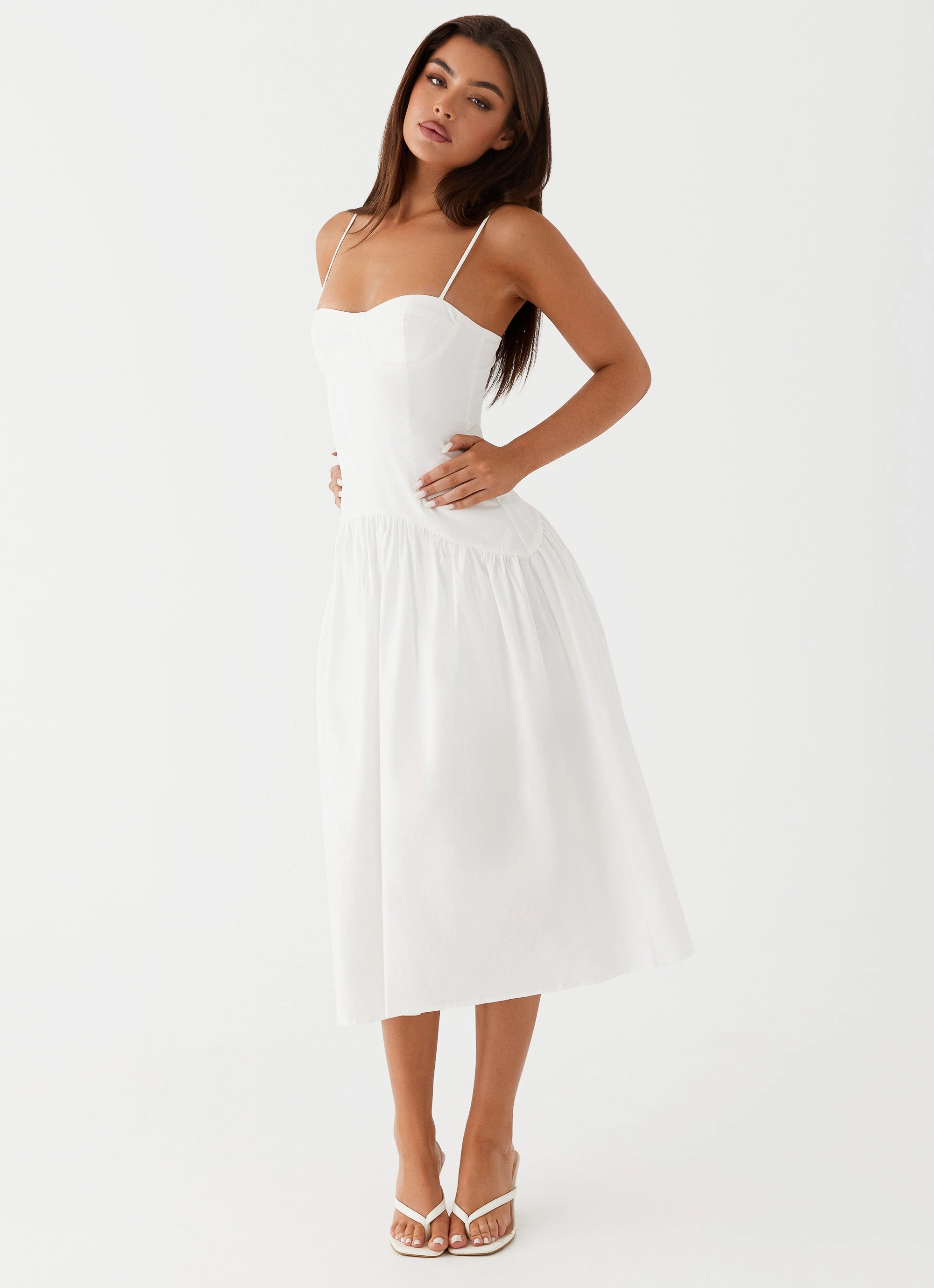 Yvette Corset Midi Dress - White Formal Aura Cloud Light