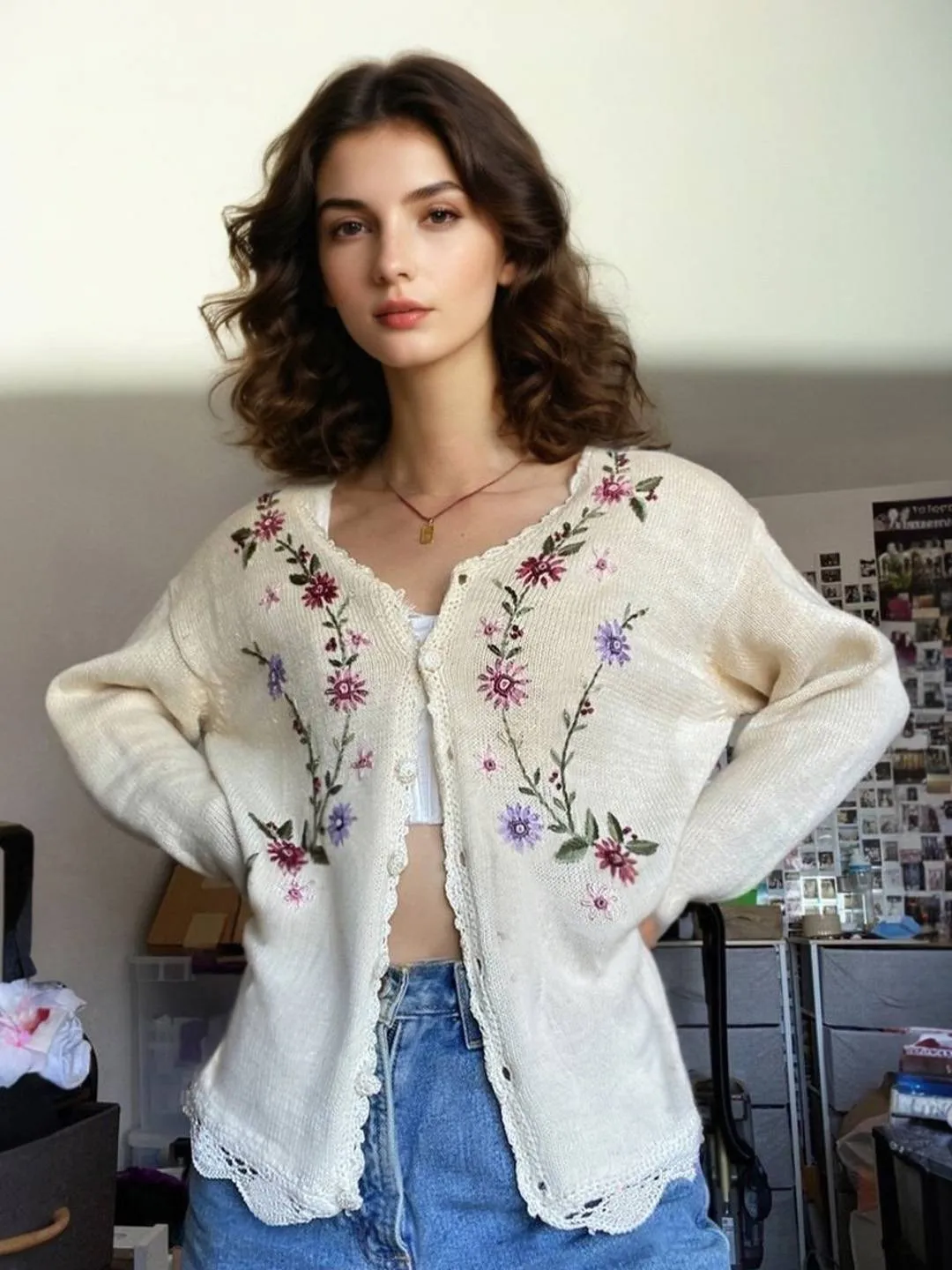 Relaxed Look Zahra V-Neck Floral Cardigan