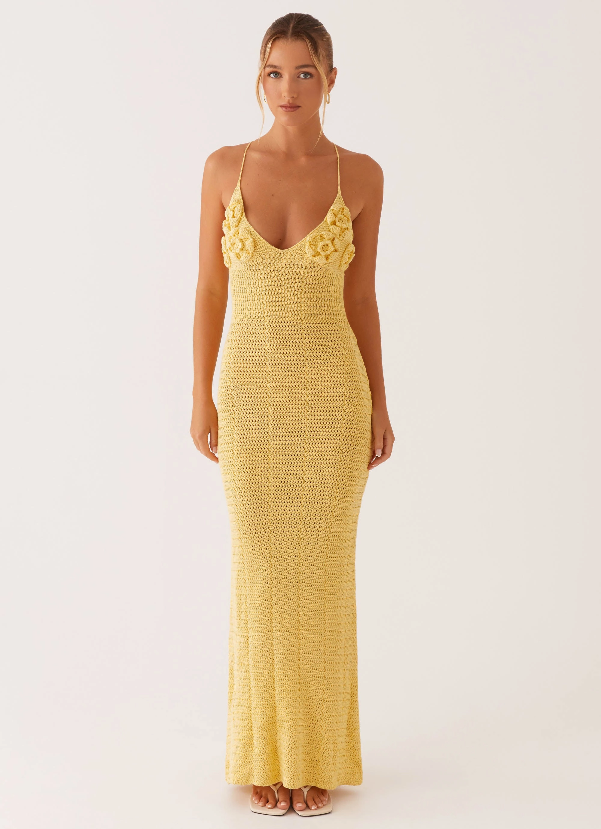 Sleek and Flattering Urban Touch Zara Rose Crochet Maxi Dress - Yellow