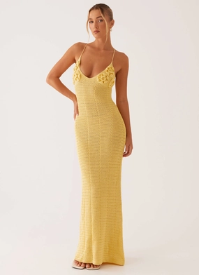 All Moments Zara Rose Crochet Maxi Dress - Yellow