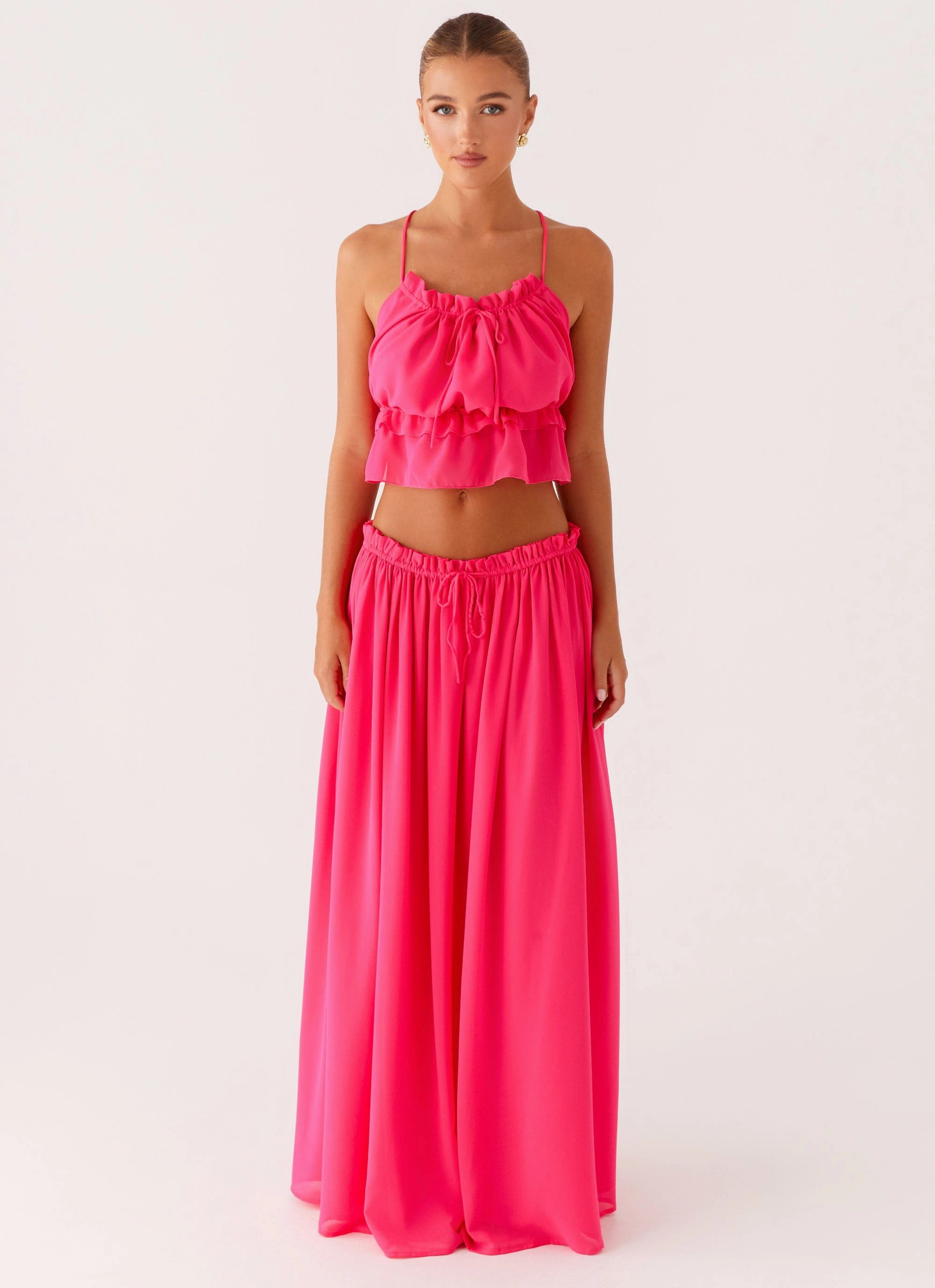 Thermoregulating Fabric Drawstring closure Zaya Maxi Skirt - Fuchsia
