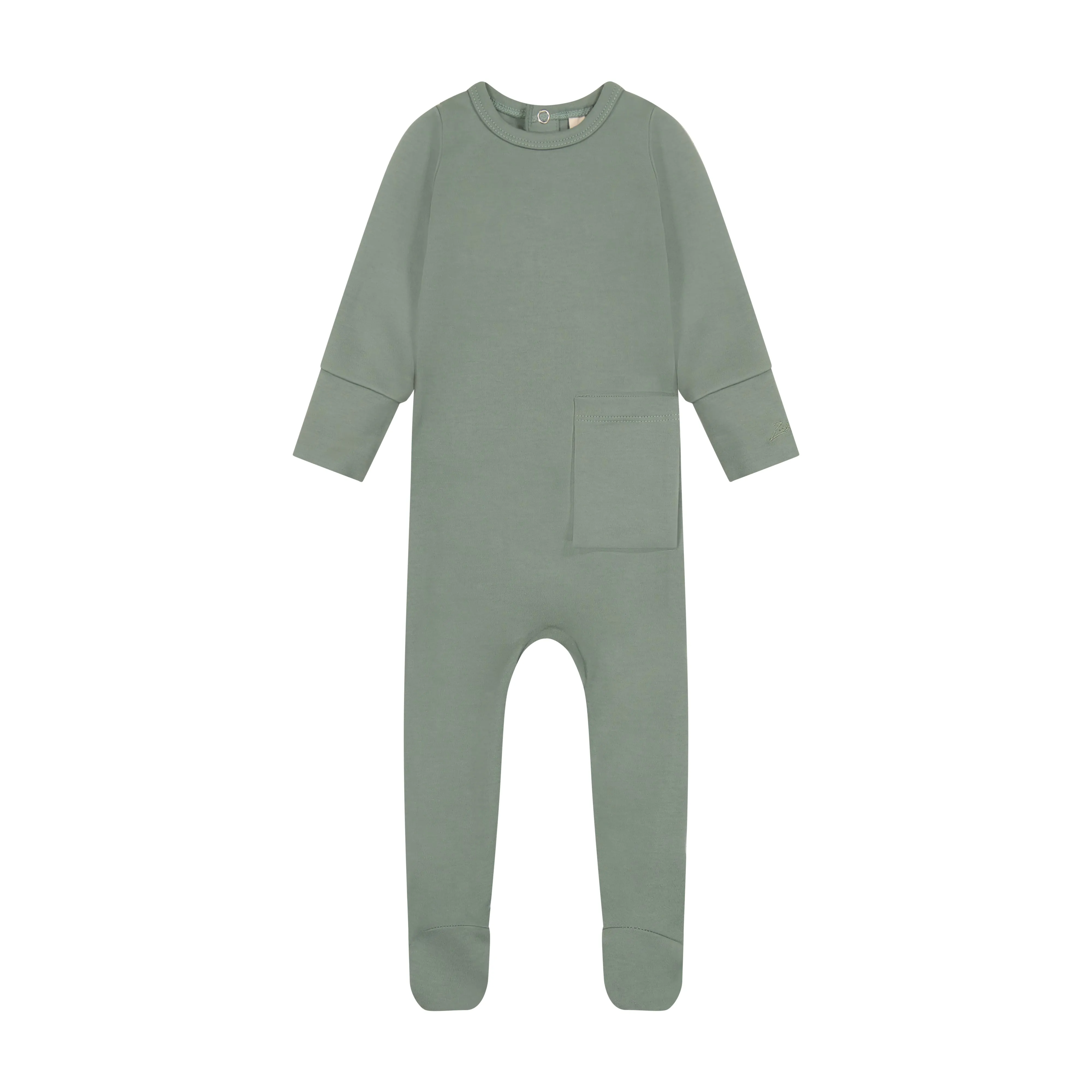 Zeebra Kids Muted Green Crew Neck Footie Pajamas