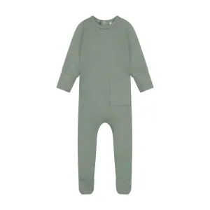 Zeebra Kids Muted Green Crew Neck Footie Pajamas