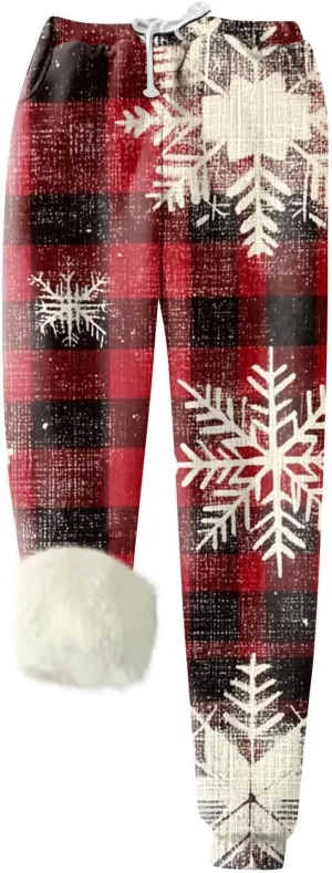 ZEFOTIM Womens Christmas Pants Thermal Pants Women Warm Lounge Drawstring Pant with Pockets