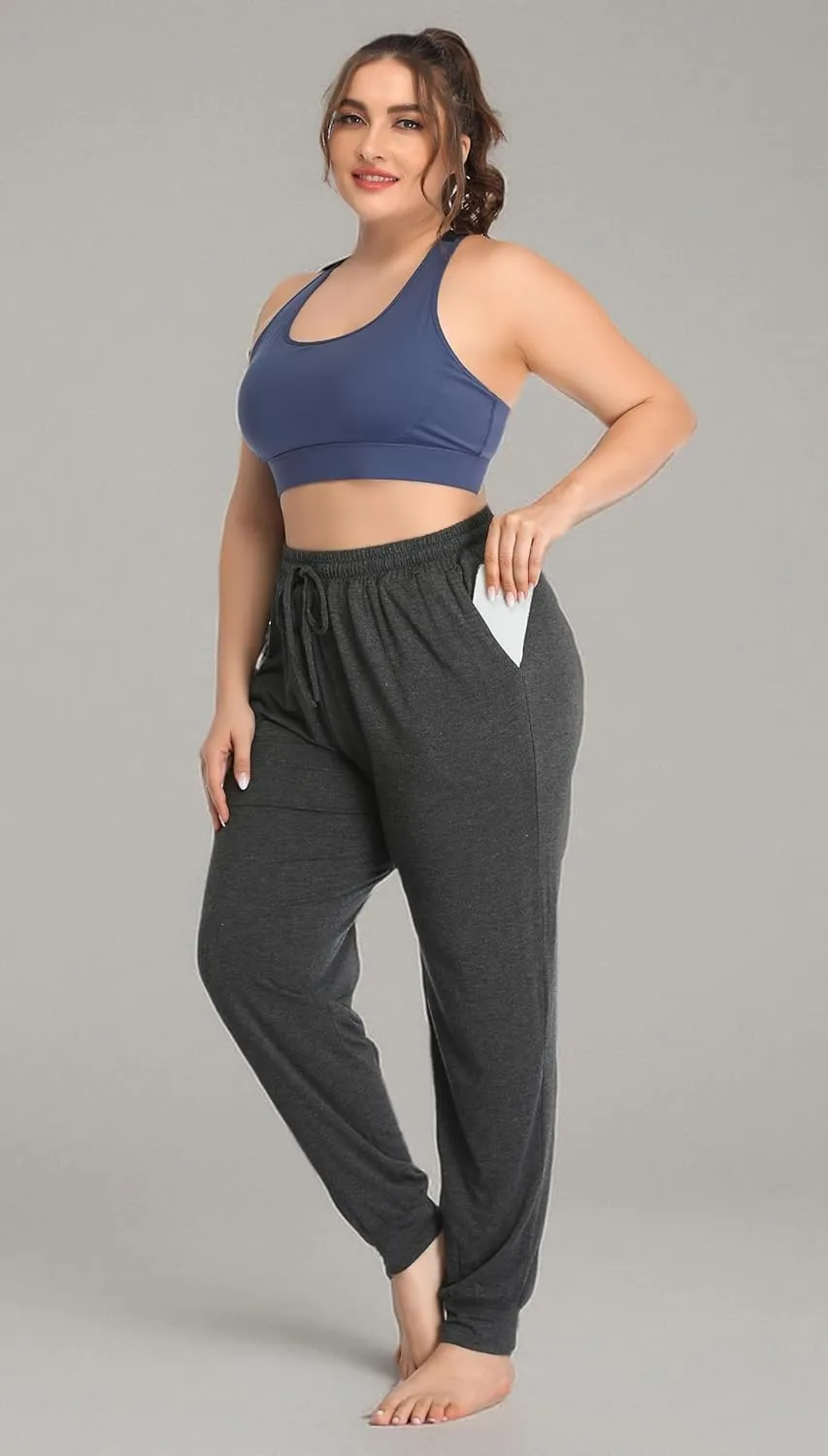 ZERDOCEAN Women's Plus Size Casual Lounge Yoga Pants Comfy Relaxed Joggers Pants Drawstring with Pockets