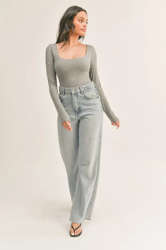 Wicking Inner Lining Long Sleeve Seamless Bodysuit - Grey