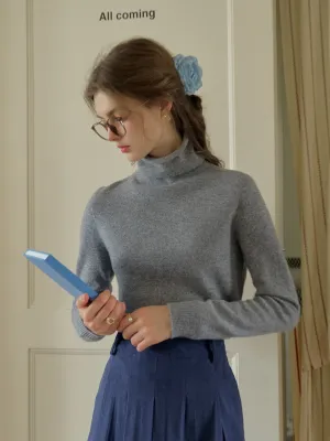FlexFit Technology Lightweight pullover Solana Basic Versatile Turtleneck 100% Wool Sweater - Gray