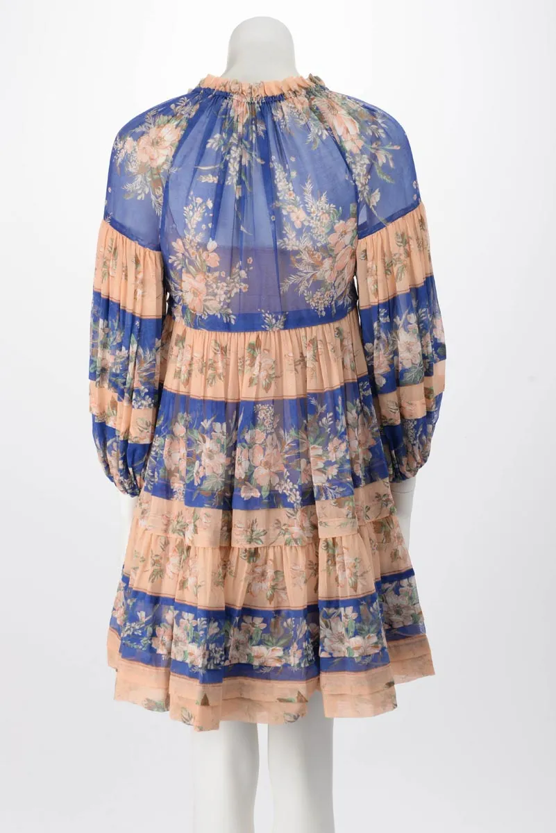 Zimmermann Blue & Pink Moonshine Tuck Mini Dress 0