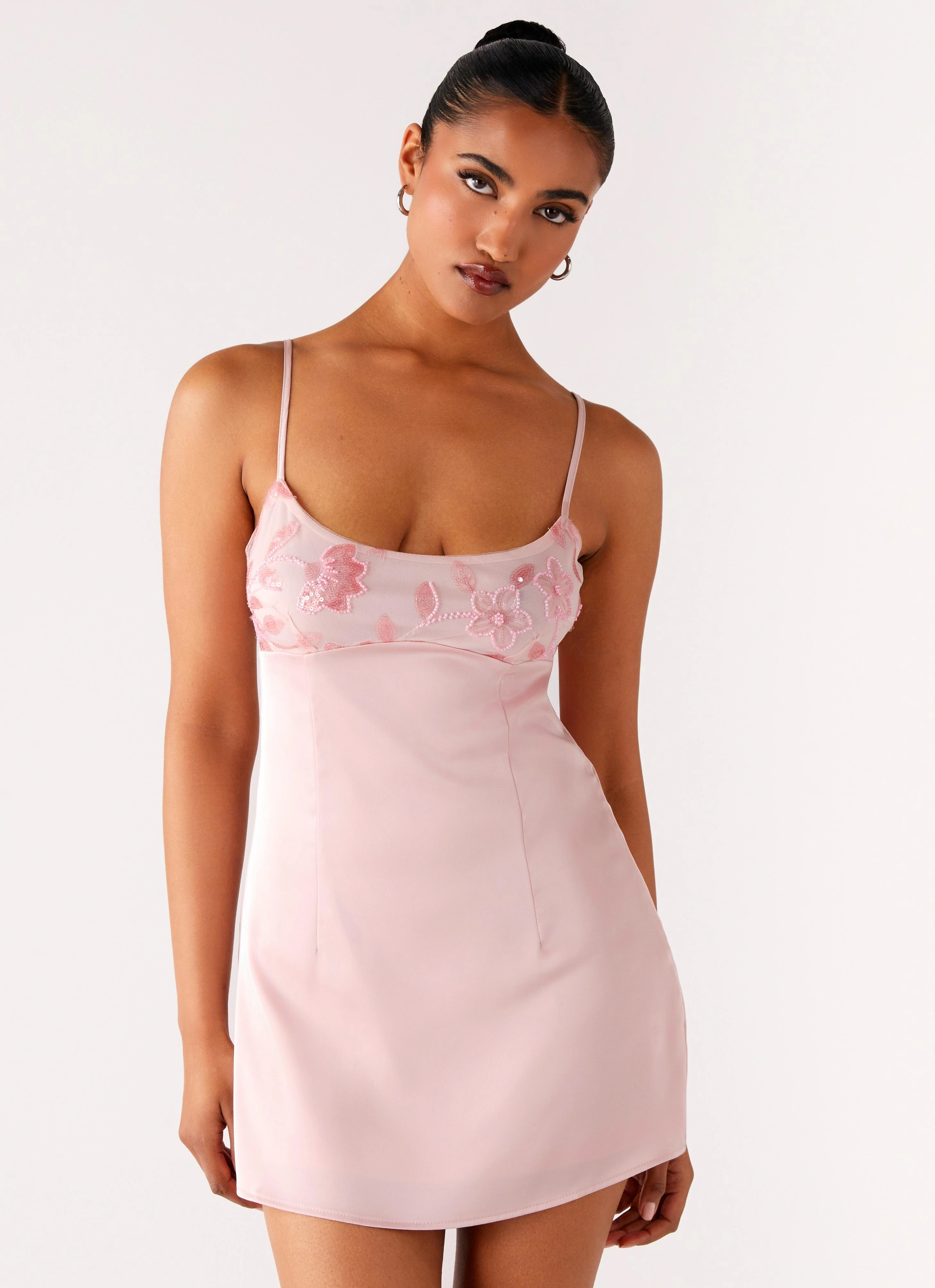 Zion Beaded Mini Dress - Pink Perfect Style Chic Waist Design
