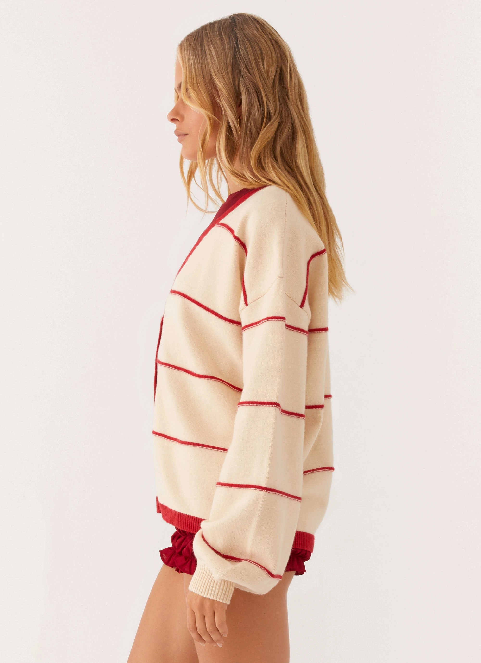 Estella Knit Cardigan - Ivory And Red Stripe Everyday Fit Style