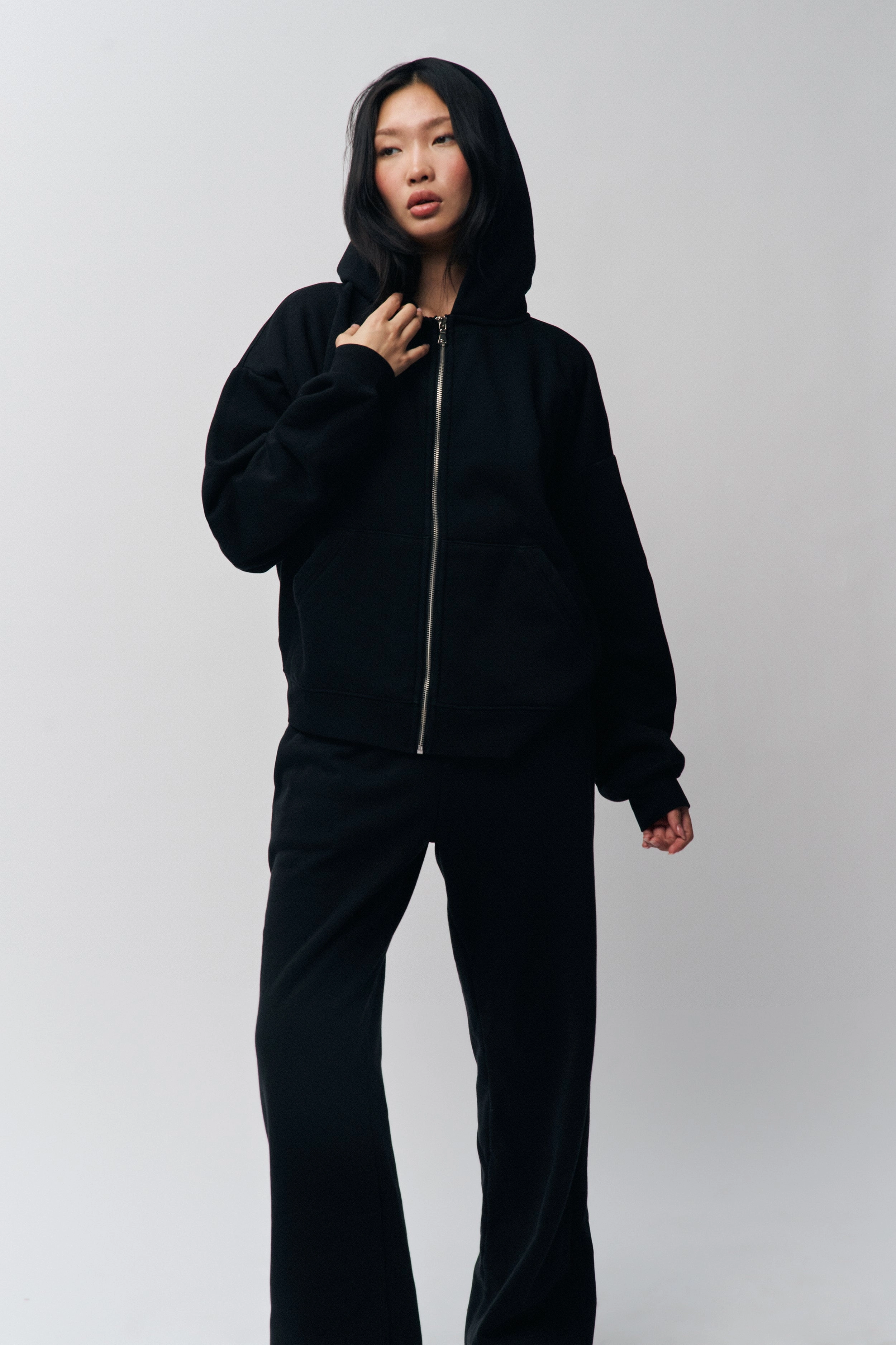 Layered Cuff Adjustable Cuff Zip Up Hoodie