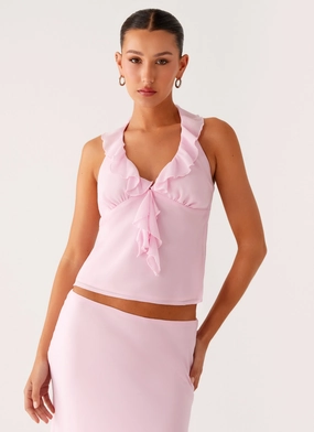Log In Halter Top - Baby Pink Reinforced Hemline Ethically Sourced Material