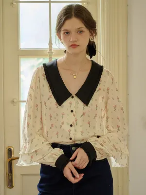 ??Final Sale??Ayleen Notched Collar Floral Contrasting Blouse Bohemian style