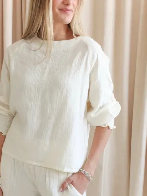 Zoe Peasant Blouse - Ivory Quick-Dry