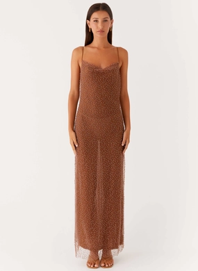 Zuella Beaded Maxi Dress - Chocolate Mid layer Warm-Layer