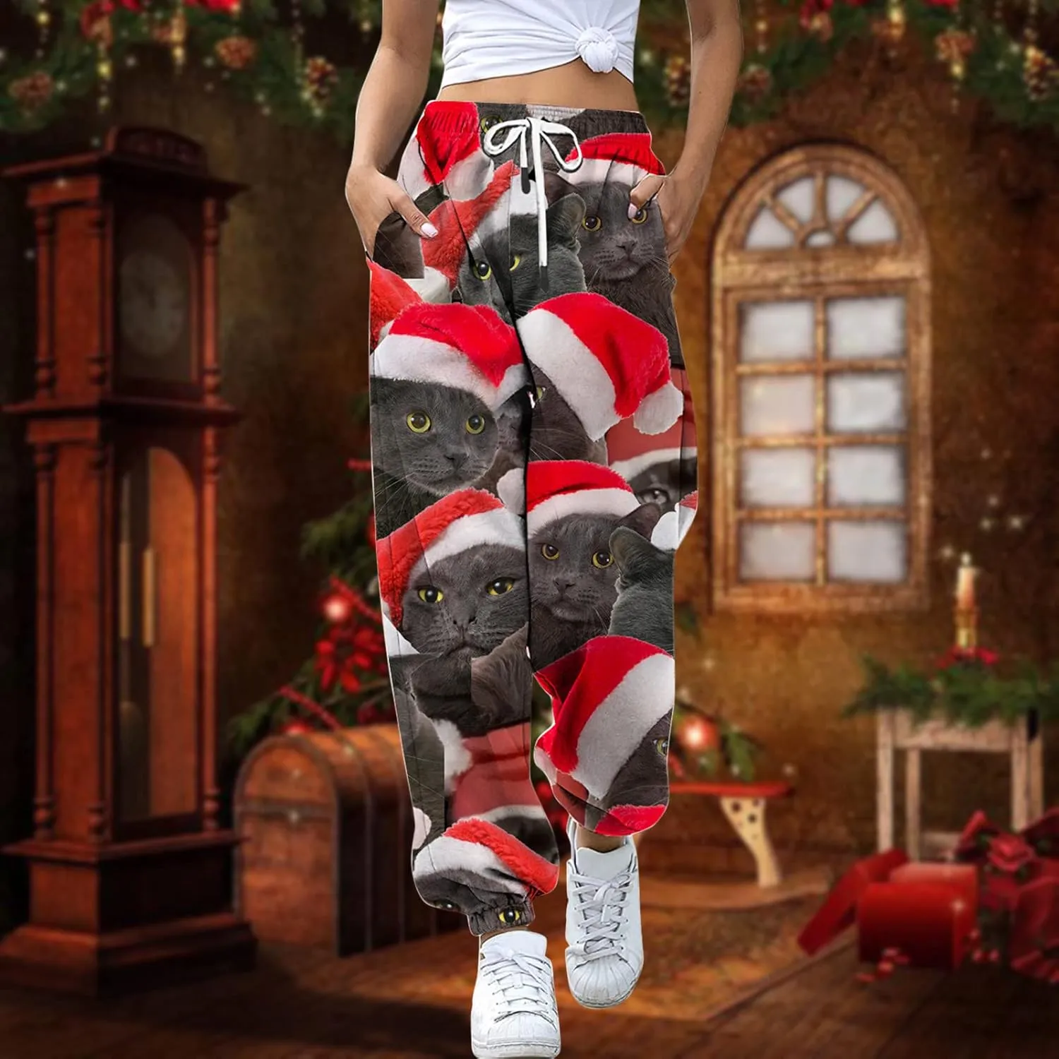 ZYXTIM Christmas Funny Plus Size Loungewear Ugly Christmas Winter Long Drawstring Sweatpants Womens Jogger Pants Trousers