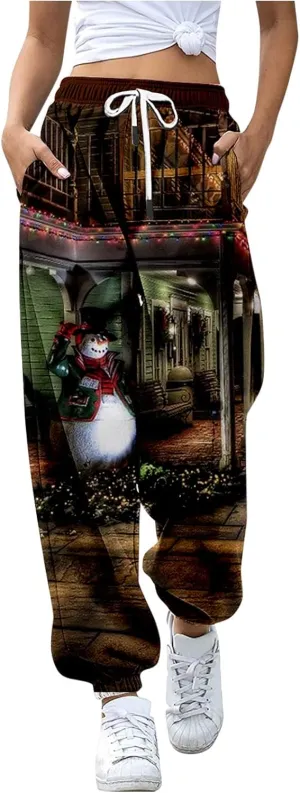 ZYXTIM Christmas Funny Plus Size Loungewear Ugly Christmas Winter Long Drawstring Sweatpants Womens Jogger Pants Trousers