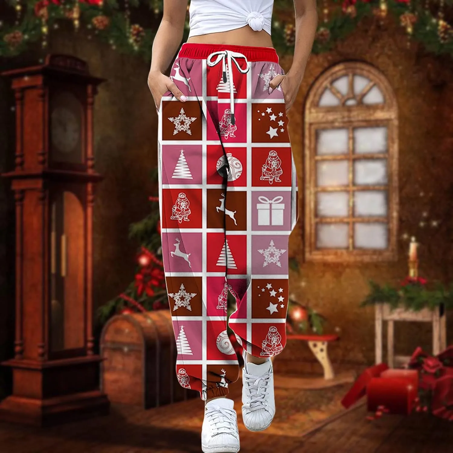 ZYXTIM Christmas Funny Plus Size Loungewear Ugly Christmas Winter Long Drawstring Sweatpants Womens Jogger Pants Trousers