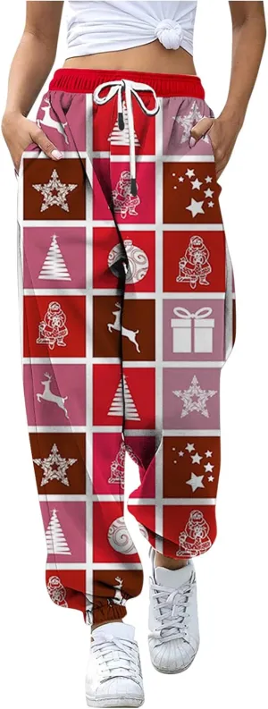 ZYXTIM Christmas Funny Plus Size Loungewear Ugly Christmas Winter Long Drawstring Sweatpants Womens Jogger Pants Trousers