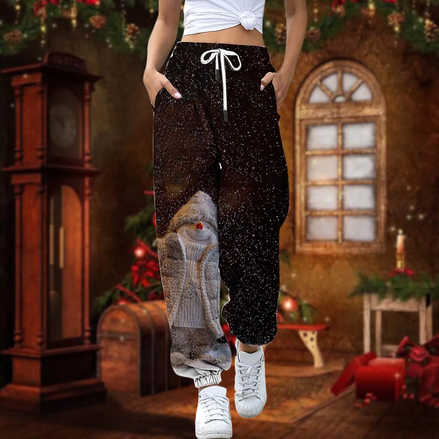 ZYXTIM Christmas Funny Plus Size Loungewear Ugly Christmas Winter Long Drawstring Sweatpants Womens Jogger Pants Trousers