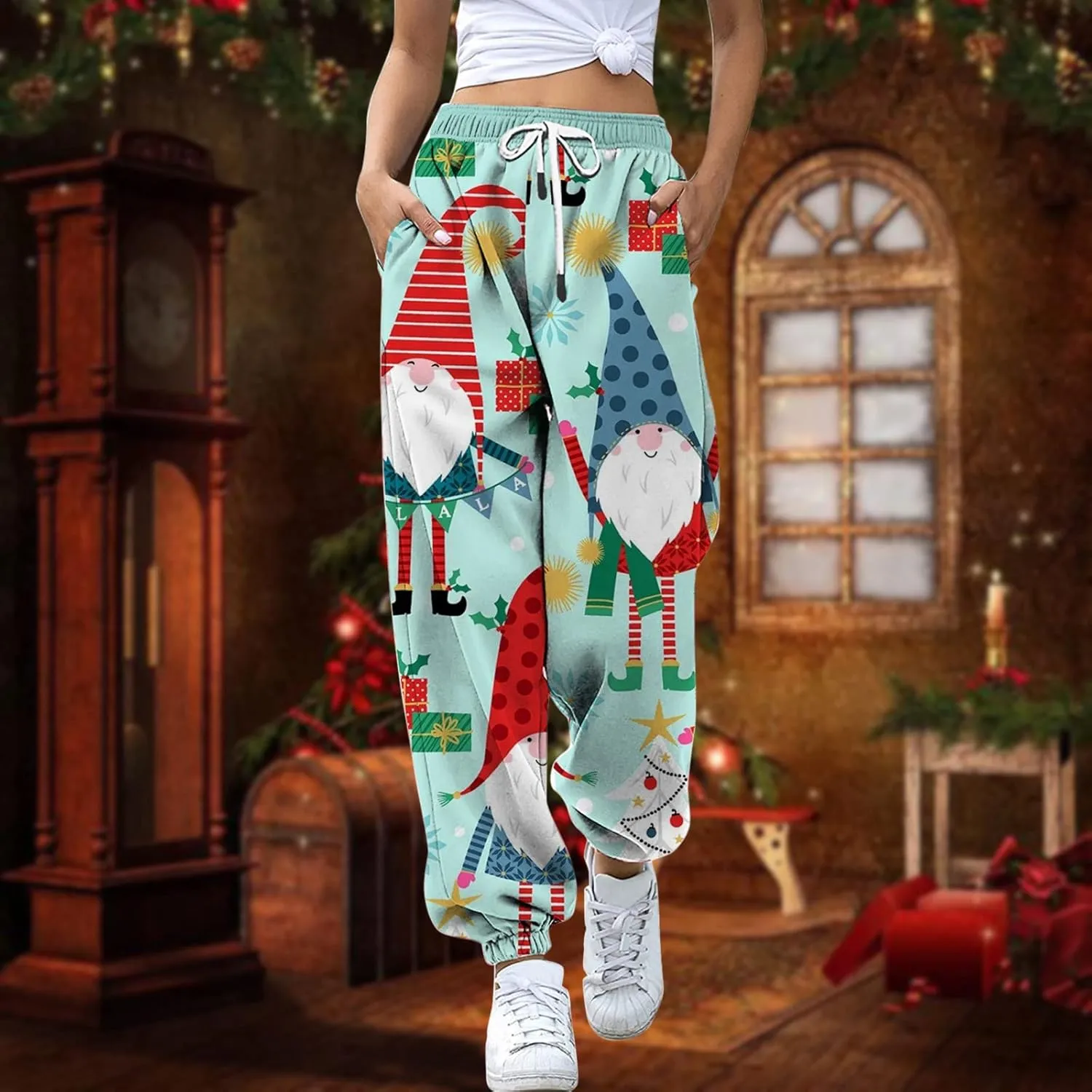 ZYXTIM Christmas Funny Plus Size Loungewear Ugly Christmas Winter Long Drawstring Sweatpants Womens Jogger Pants Trousers