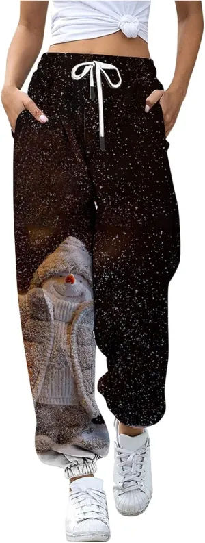ZYXTIM Christmas Funny Plus Size Loungewear Ugly Christmas Winter Long Drawstring Sweatpants Womens Jogger Pants Trousers