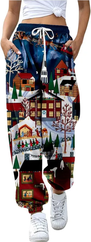 ZYXTIM Christmas Funny Plus Size Loungewear Ugly Christmas Winter Long Drawstring Sweatpants Womens Jogger Pants Trousers