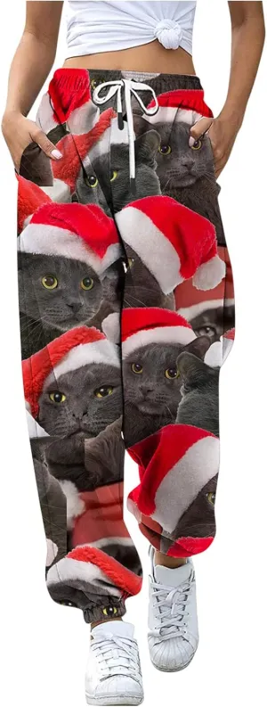 ZYXTIM Christmas Funny Plus Size Loungewear Ugly Christmas Winter Long Drawstring Sweatpants Womens Jogger Pants Trousers