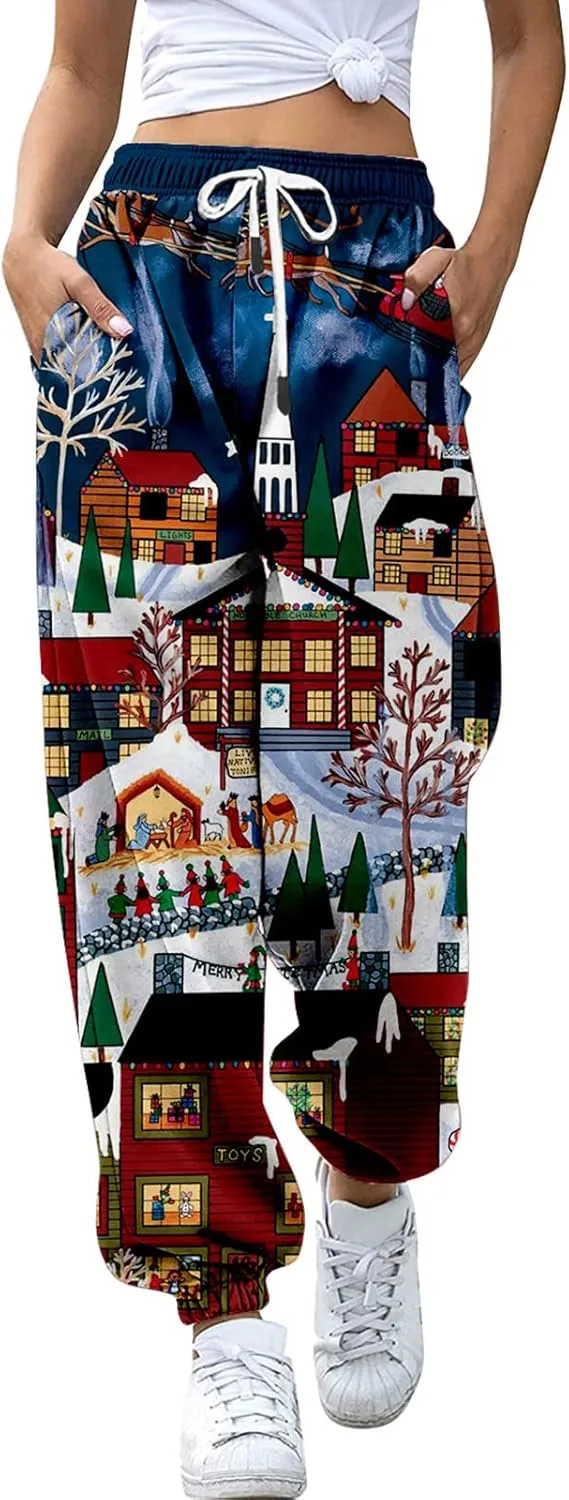 ZYXTIM Christmas Funny Plus Size Loungewear Ugly Christmas Winter Long Drawstring Sweatpants Womens Jogger Pants Trousers