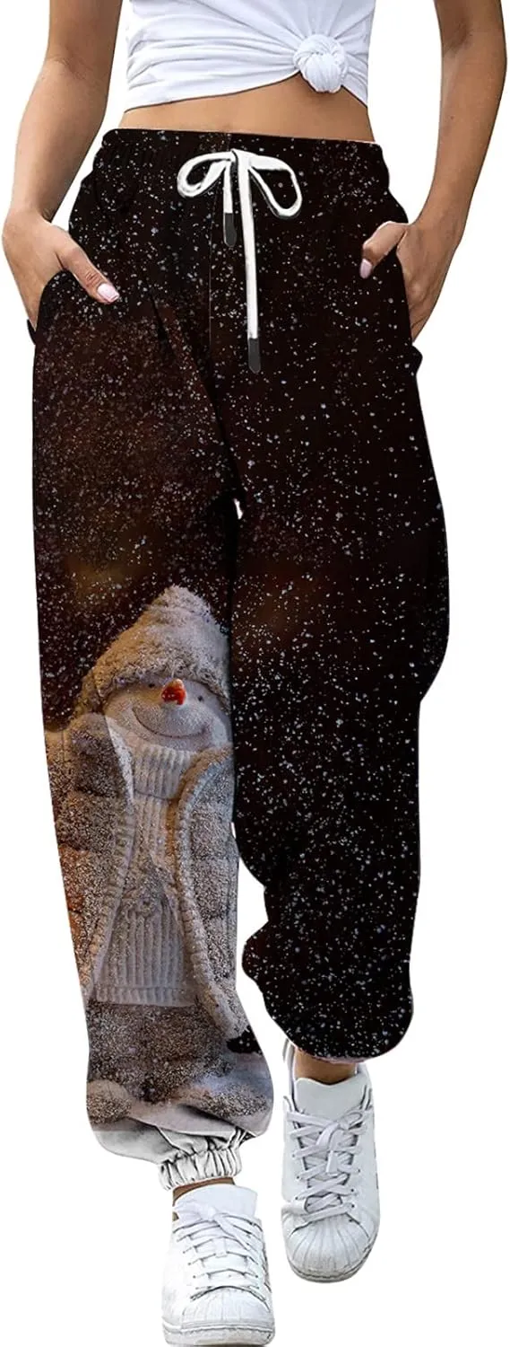 ZYXTIM Christmas Funny Plus Size Loungewear Ugly Christmas Winter Long Drawstring Sweatpants Womens Jogger Pants Trousers