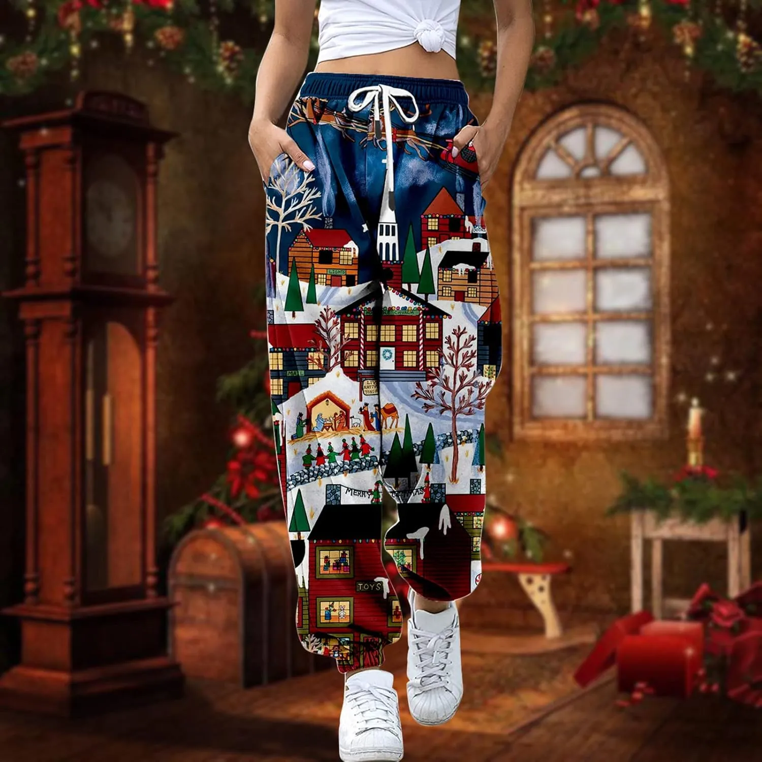 ZYXTIM Christmas Funny Plus Size Loungewear Ugly Christmas Winter Long Drawstring Sweatpants Womens Jogger Pants Trousers