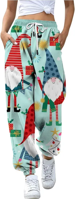 ZYXTIM Christmas Funny Plus Size Loungewear Ugly Christmas Winter Long Drawstring Sweatpants Womens Jogger Pants Trousers