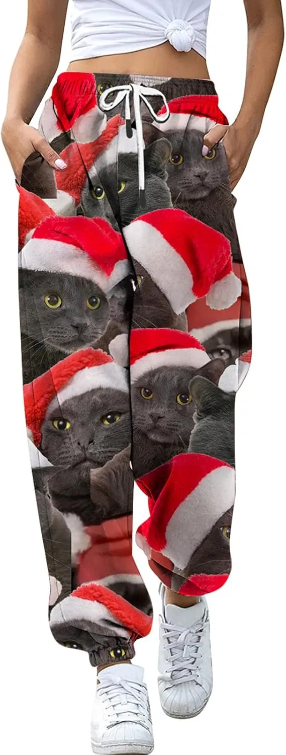ZYXTIM Christmas Funny Plus Size Loungewear Ugly Christmas Winter Long Drawstring Sweatpants Womens Jogger Pants Trousers