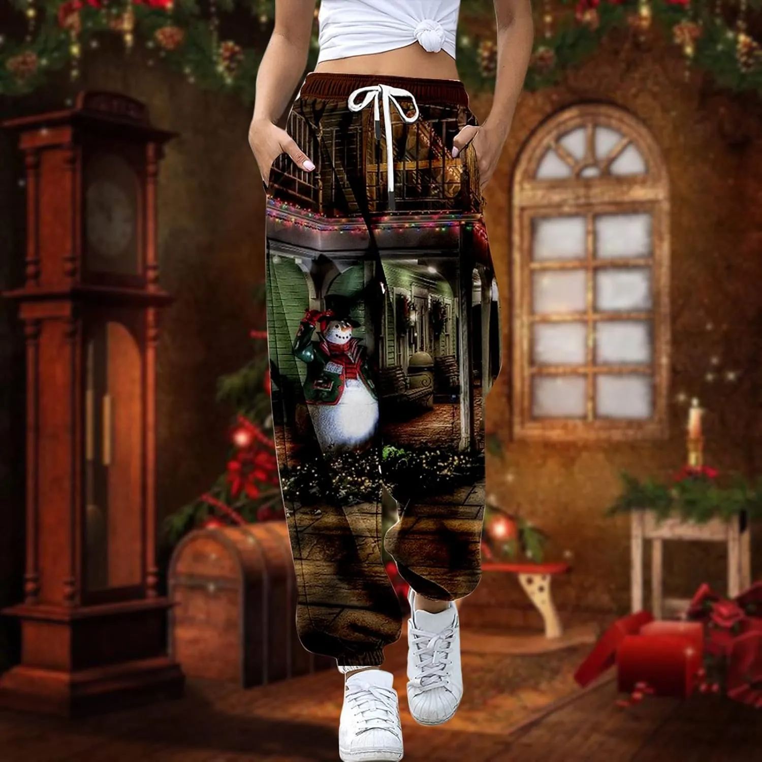 ZYXTIM Christmas Funny Plus Size Loungewear Ugly Christmas Winter Long Drawstring Sweatpants Womens Jogger Pants Trousers