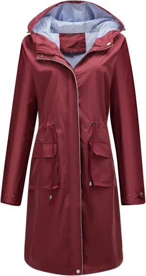 ZYXTIM Women's Long Hooded Trench Coat Lightweight Softshell Jacket Windproof Waterproof Zip Up Outdoor Jacket Functional