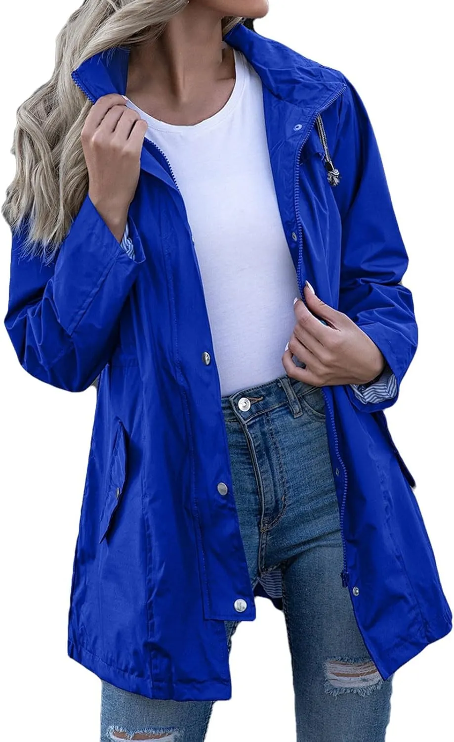 ZYXTIM Women's Rainy Day Waterproof Rain Jacket Fashion Fluorescent Outdoor Cycling Running Lightweight Raincoat Windbreaker