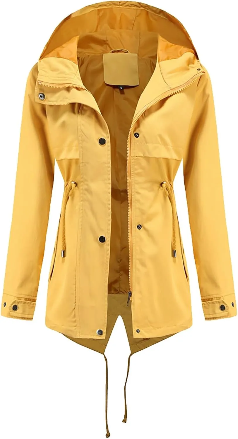 ZYXTIM Women's Waterproof Hooded Jacket Outdoor Quick Dry Raincoat Plus Size Cycling Hiking Raincoats Trendy Windbreaker